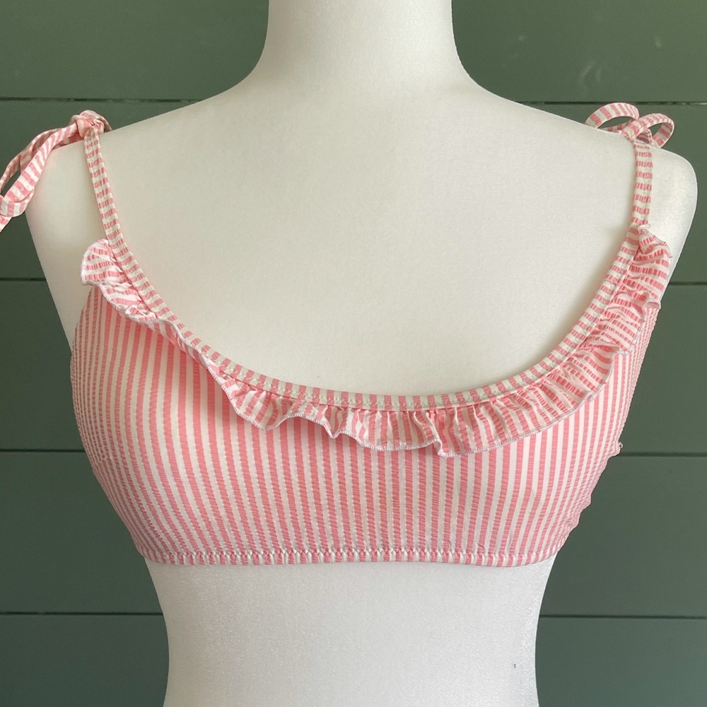 Aerie Pink & White Scoop Bikini Top